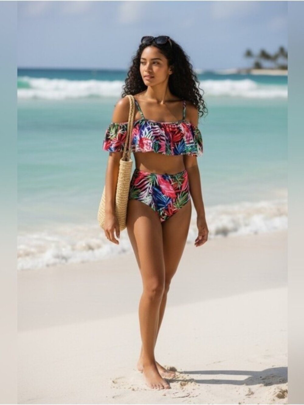 Tropical Off-Shoulder Bikini Set Size Small
